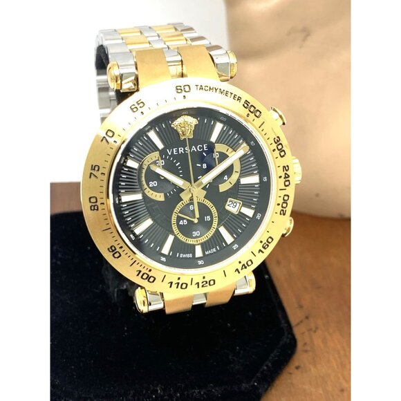 Versace Men's Watch VEJB00622 Swiss Quartz Chronograph Black Dial Two Tone Steel - Picture 14 of 15